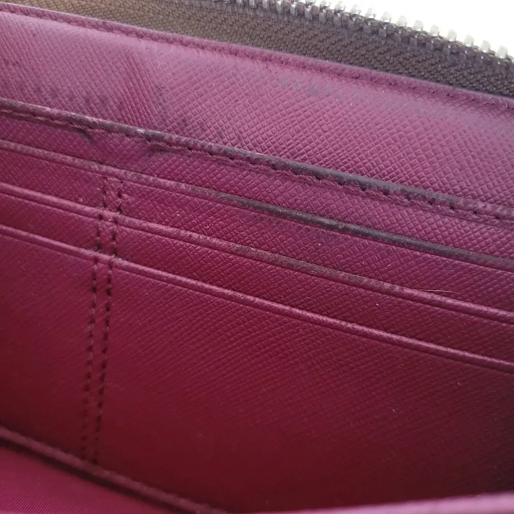 Coach Crossgrain Wallet Brown Zip Around Large Clutch‎ Accordion Classic Fair